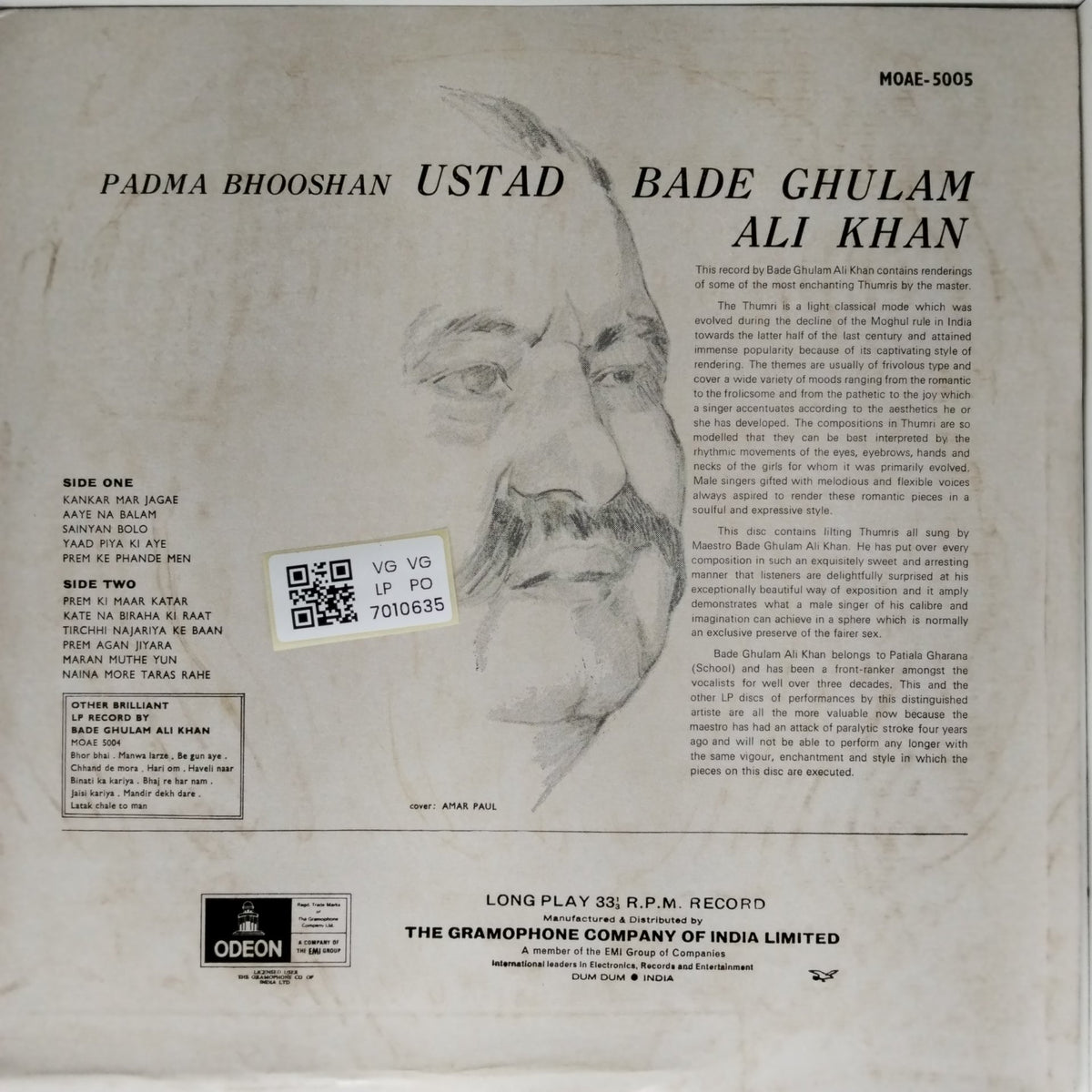 Ustad Bade Ghulam Ali Khan - Aaye Na Balam (Vinyl)