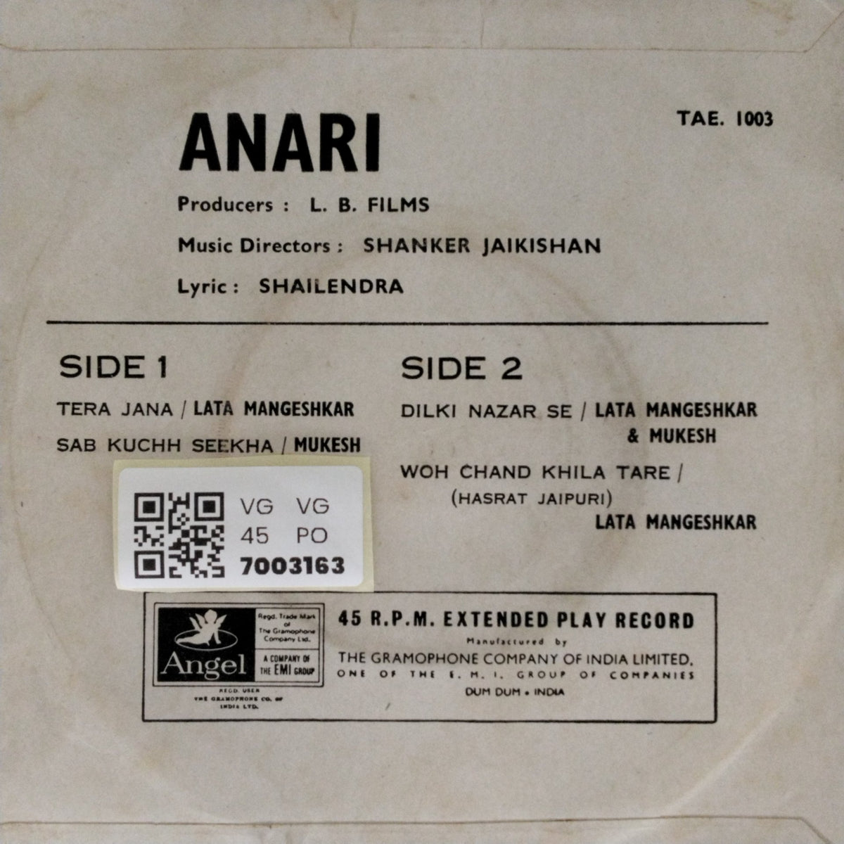 Shanker Jaikishan - Anari (45-RPM)