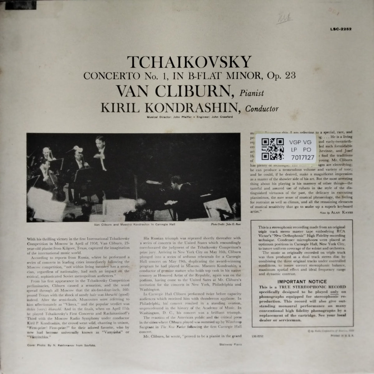 Van Cliburn, Kiril Kondrashin - Tchaikovsky Concerto No. 1 (Vinyl)