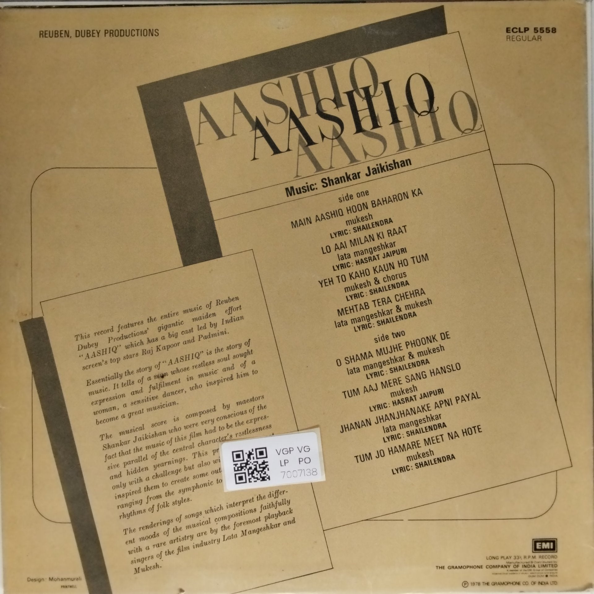 Shankar Jaikishan - Aashiq (Vinyl)