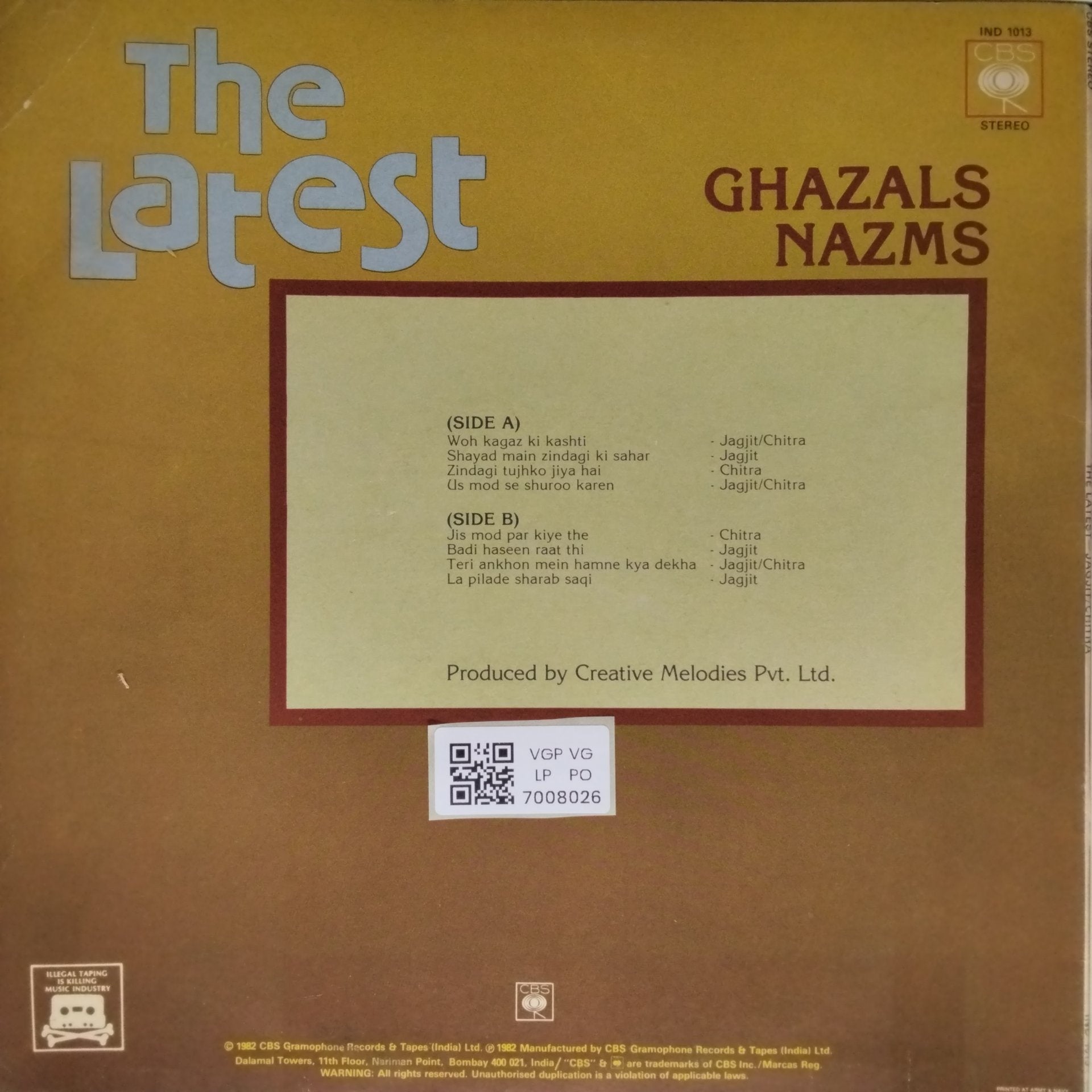 Jagjit Singh, Chitra Singh - The Latest (Vinyl)
