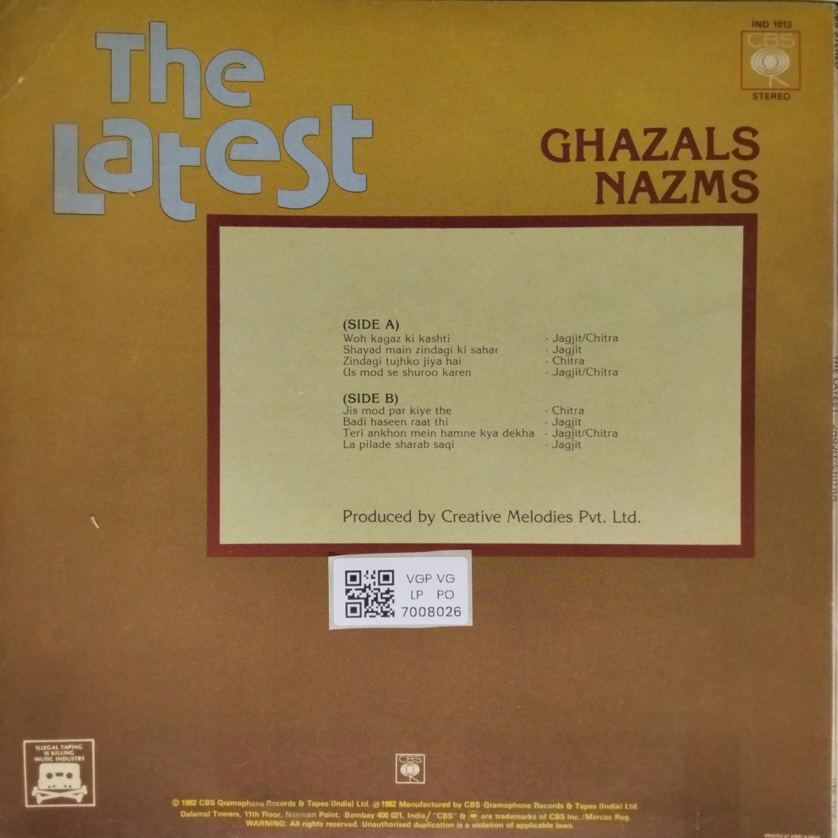 Jagjit Singh, Chitra Singh - The Latest (Vinyl)