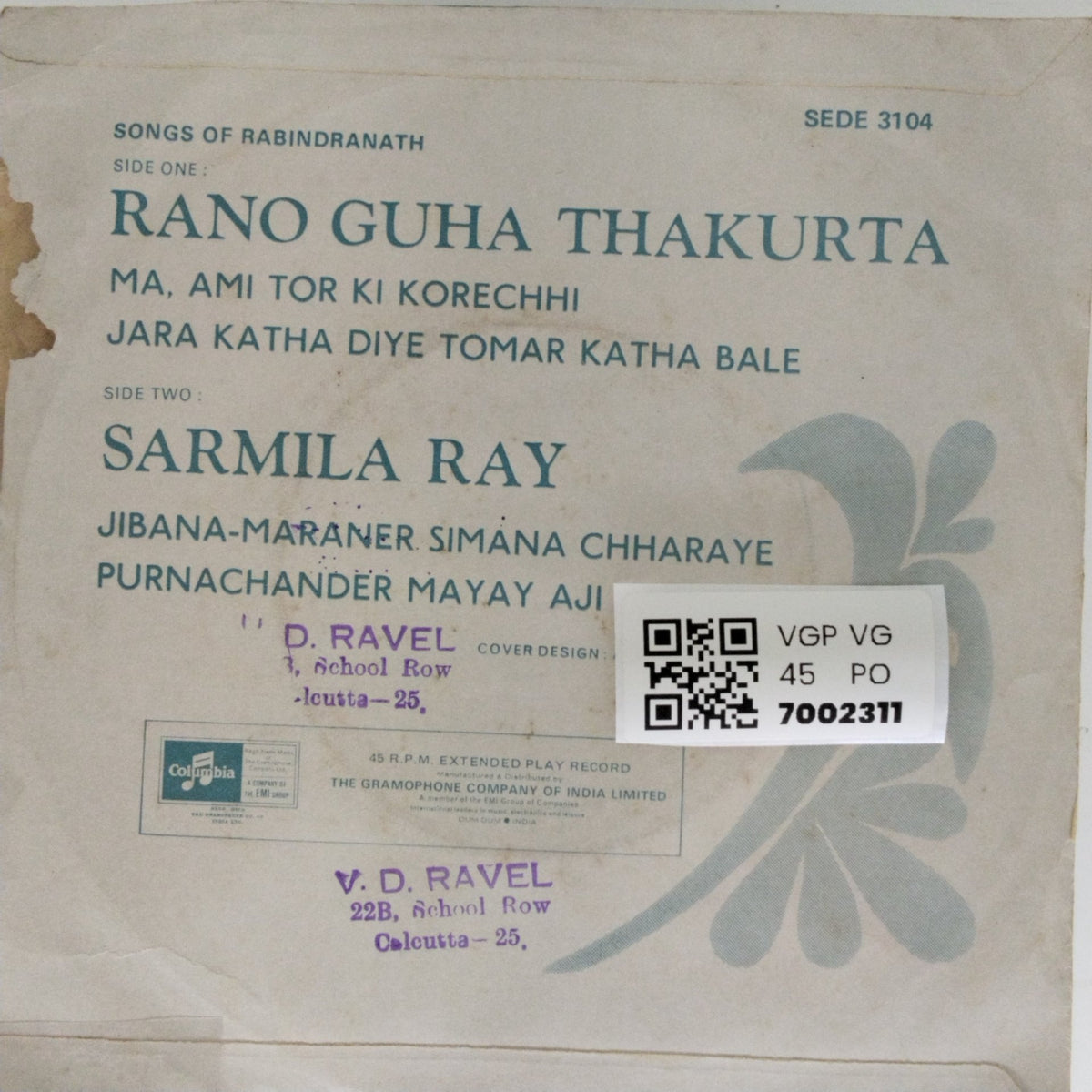 Rano Guha Thakurta, Sarmila Roy - Songs of Rabindranath (45-RPM)
