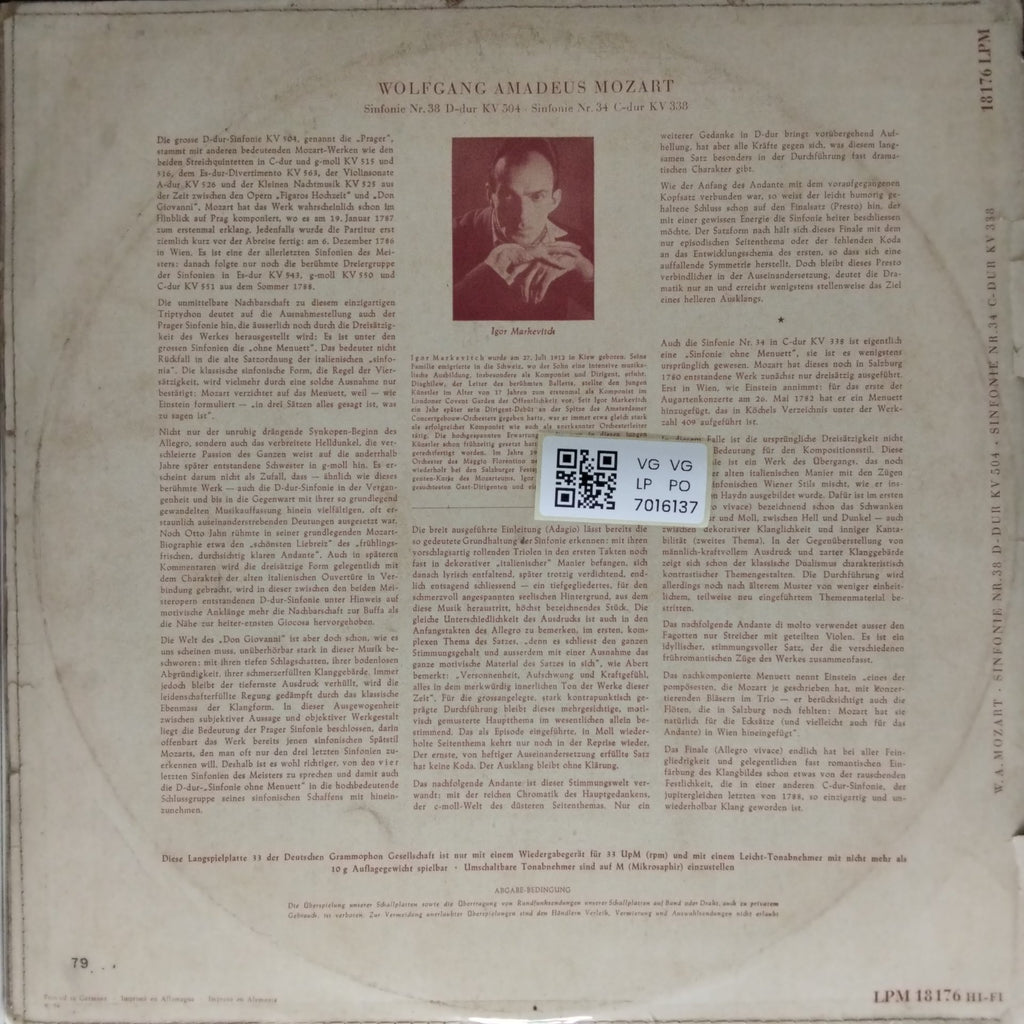 Wolfgang Amadeus Mozart - Sinfonie Nr. 38 D-dur KV 504 (Prager Sinfonie) / Sinfonie Nr. 34 C-dur KV 338 (Vinyl)