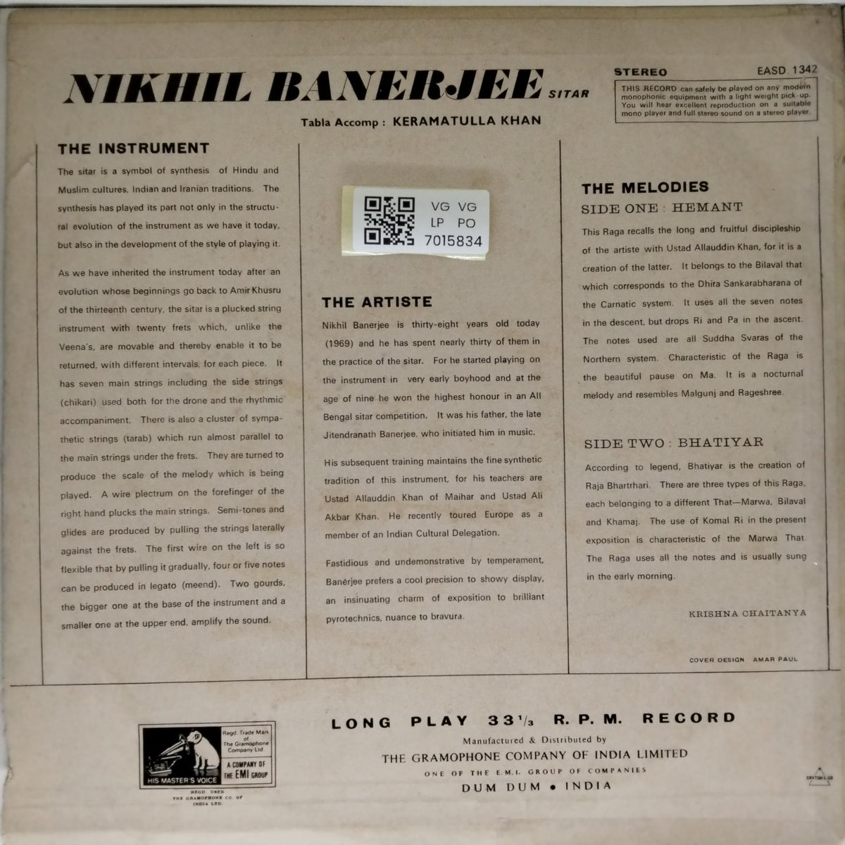 Nikhil Banerjee - Raga Hemant, Raga Bhatiar (Vinyl)