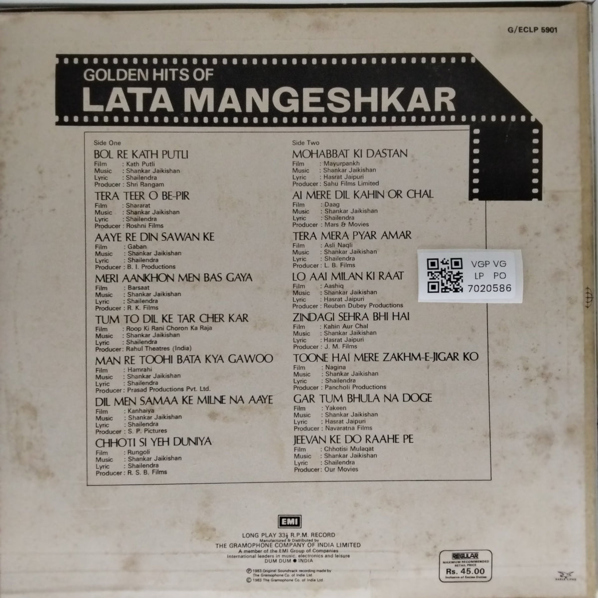Shankar Jaikishan - Golden Hits of Lata Mangeshkar (Vinyl)