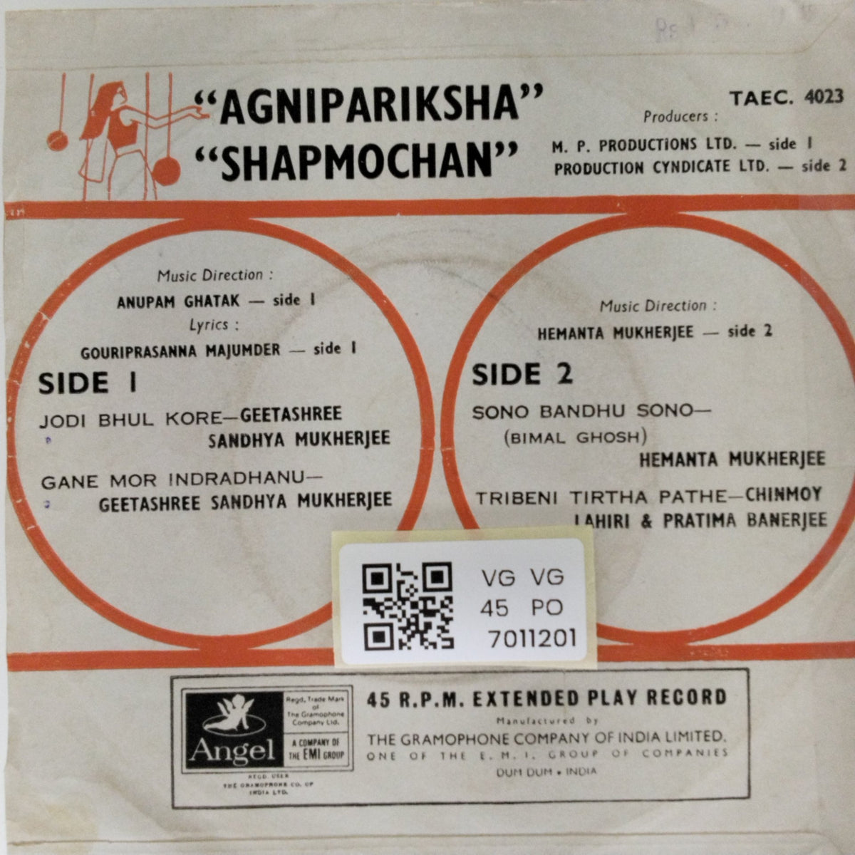 Anupam Ghatak, Hemanta Mukherjee - Agnipariksha Shapmochan (45-RPM)