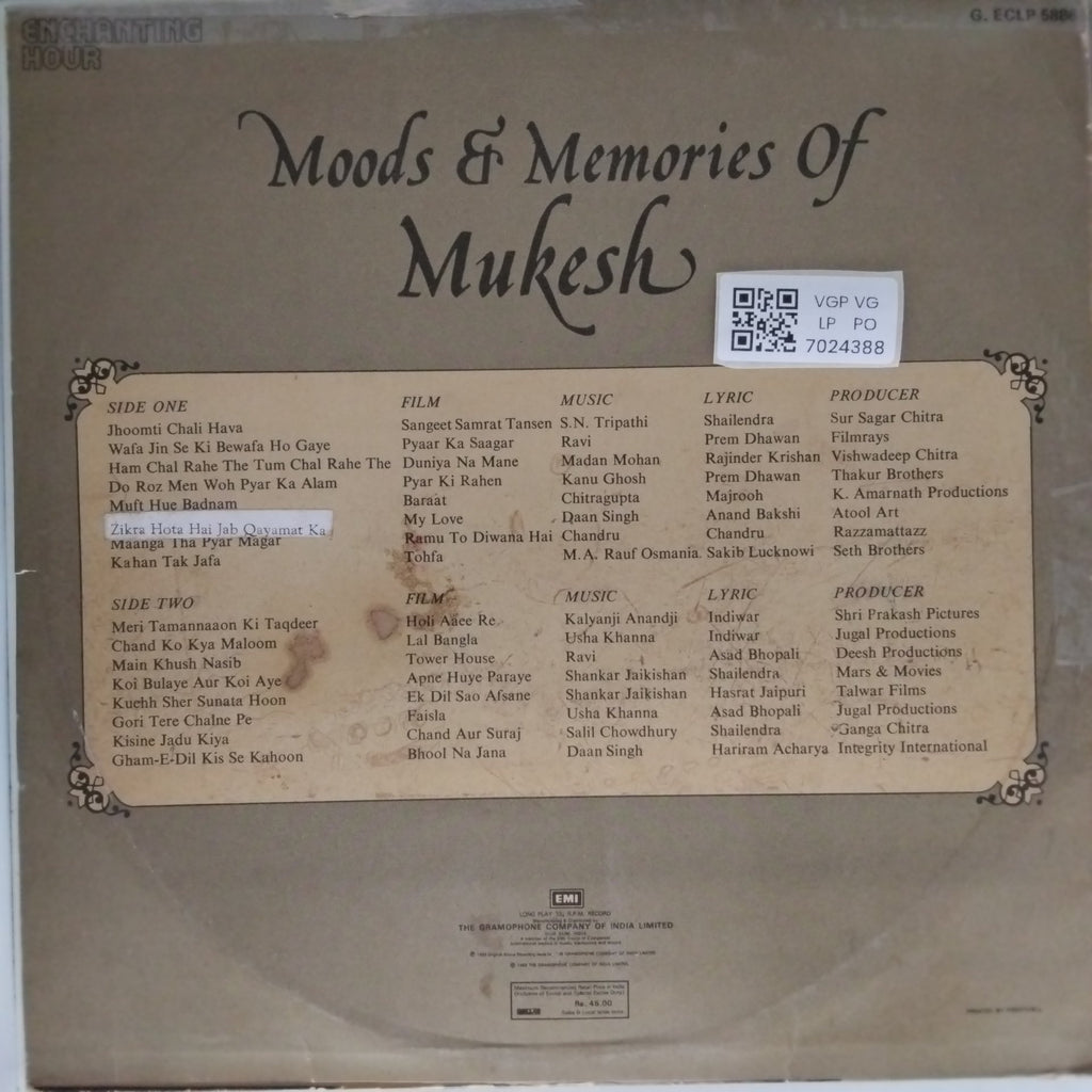 Mukesh - Moods & Memories Of Mukesh (Vinyl)