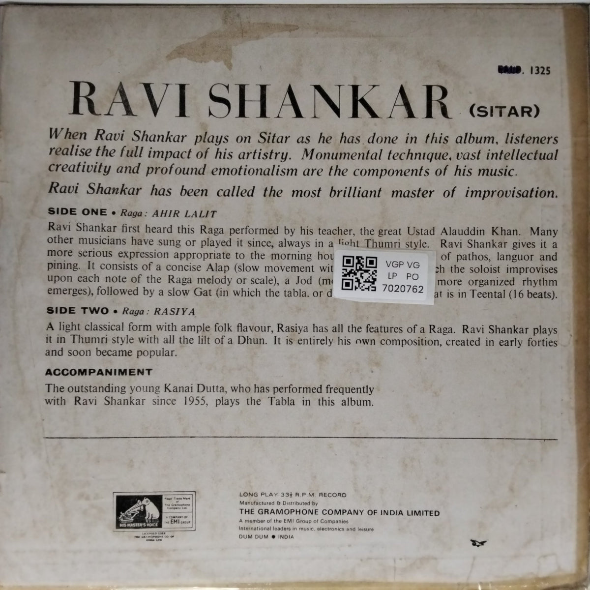 Ravi Shankar - Two Raga Moods (Vinyl)