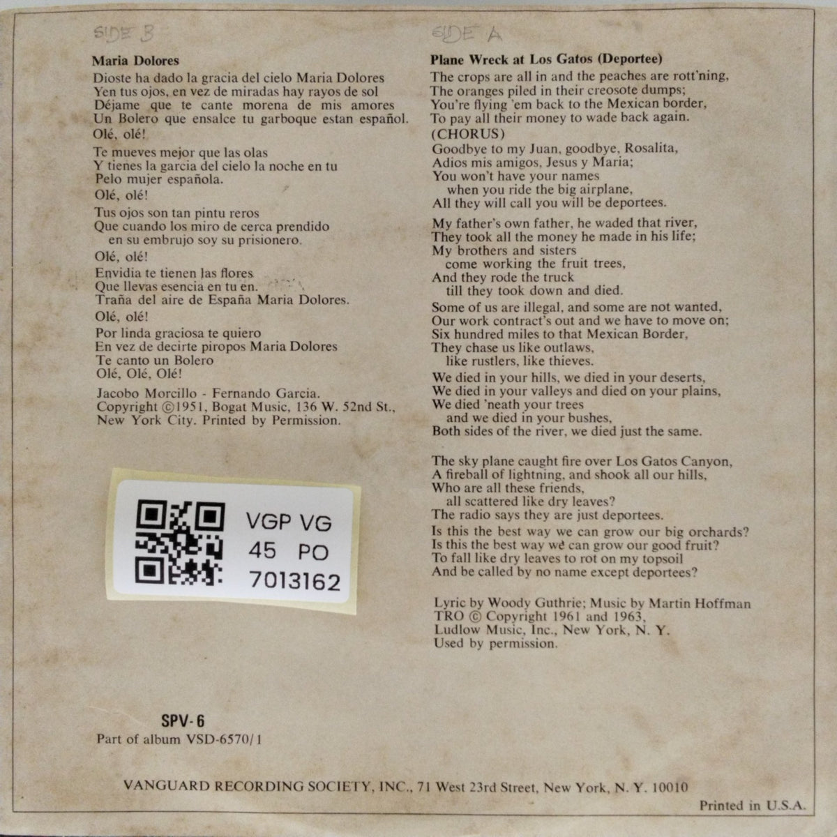 Woody Guthrie - Untitled (45-RPM)
