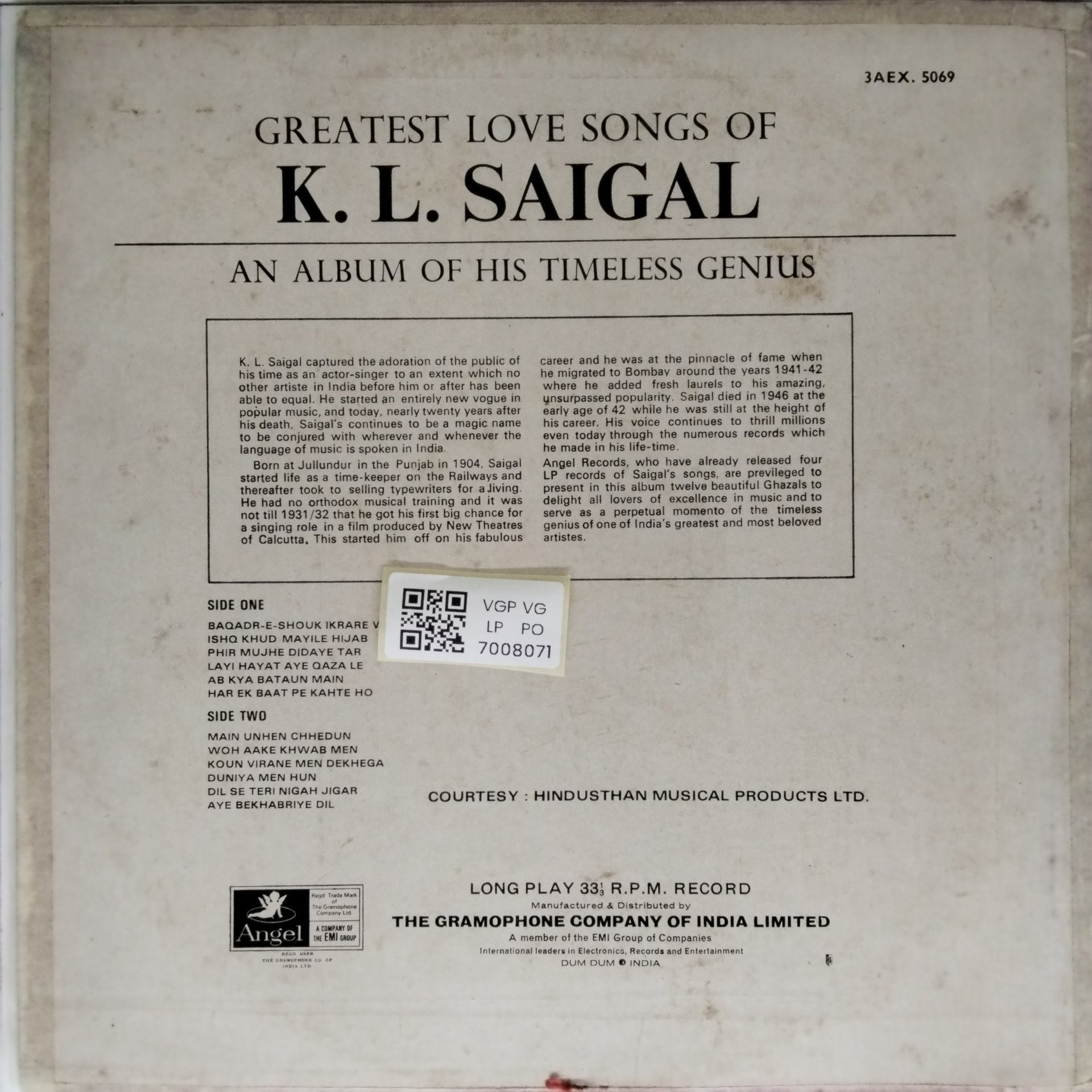 K. L. Saigal - Greatest Love Songs of K. L. Saigal (Vinyl)