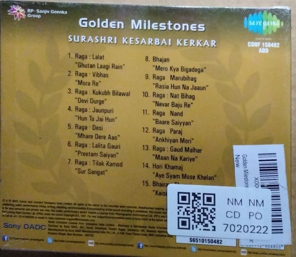 Surashri Kesarbai Kerkar - Golden Milestones (CD)
