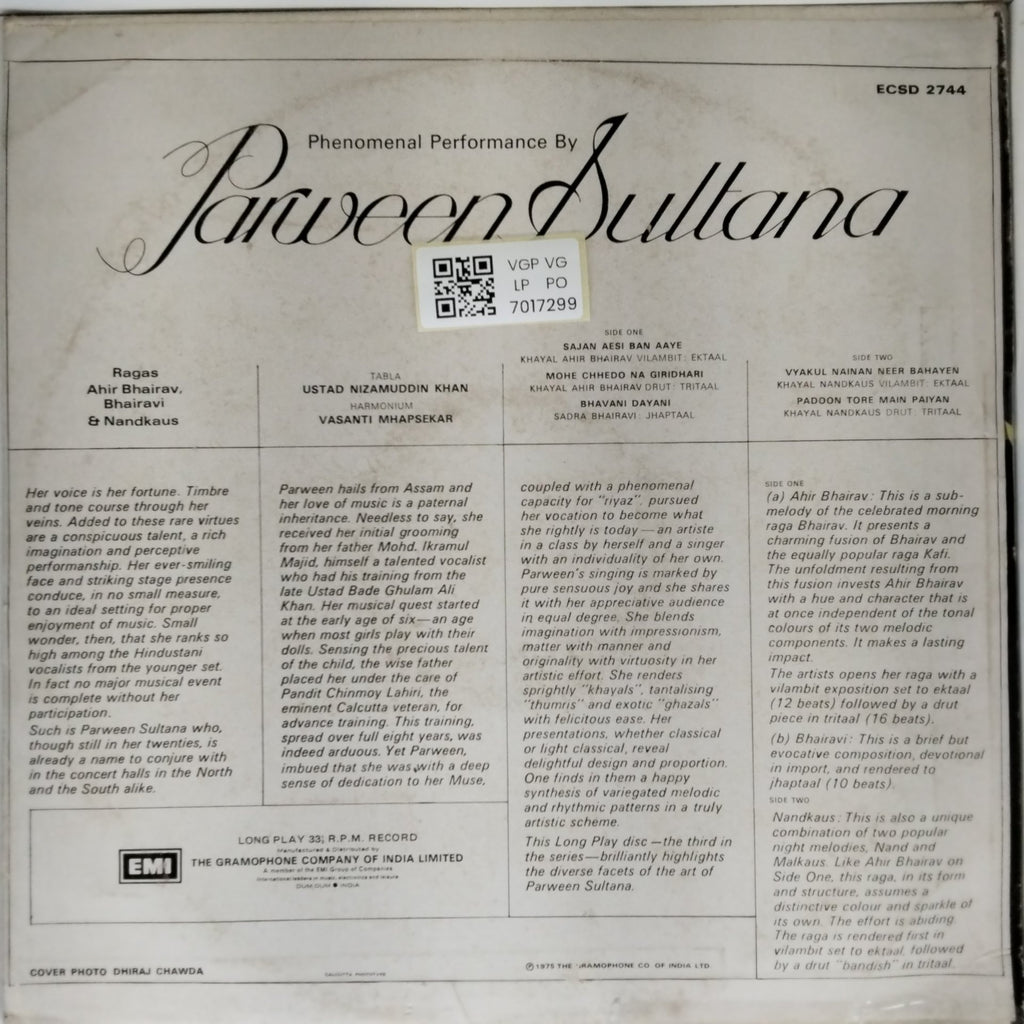 Parween Sultana - Phenomenal Performance By Parween Sultana (Vinyl)