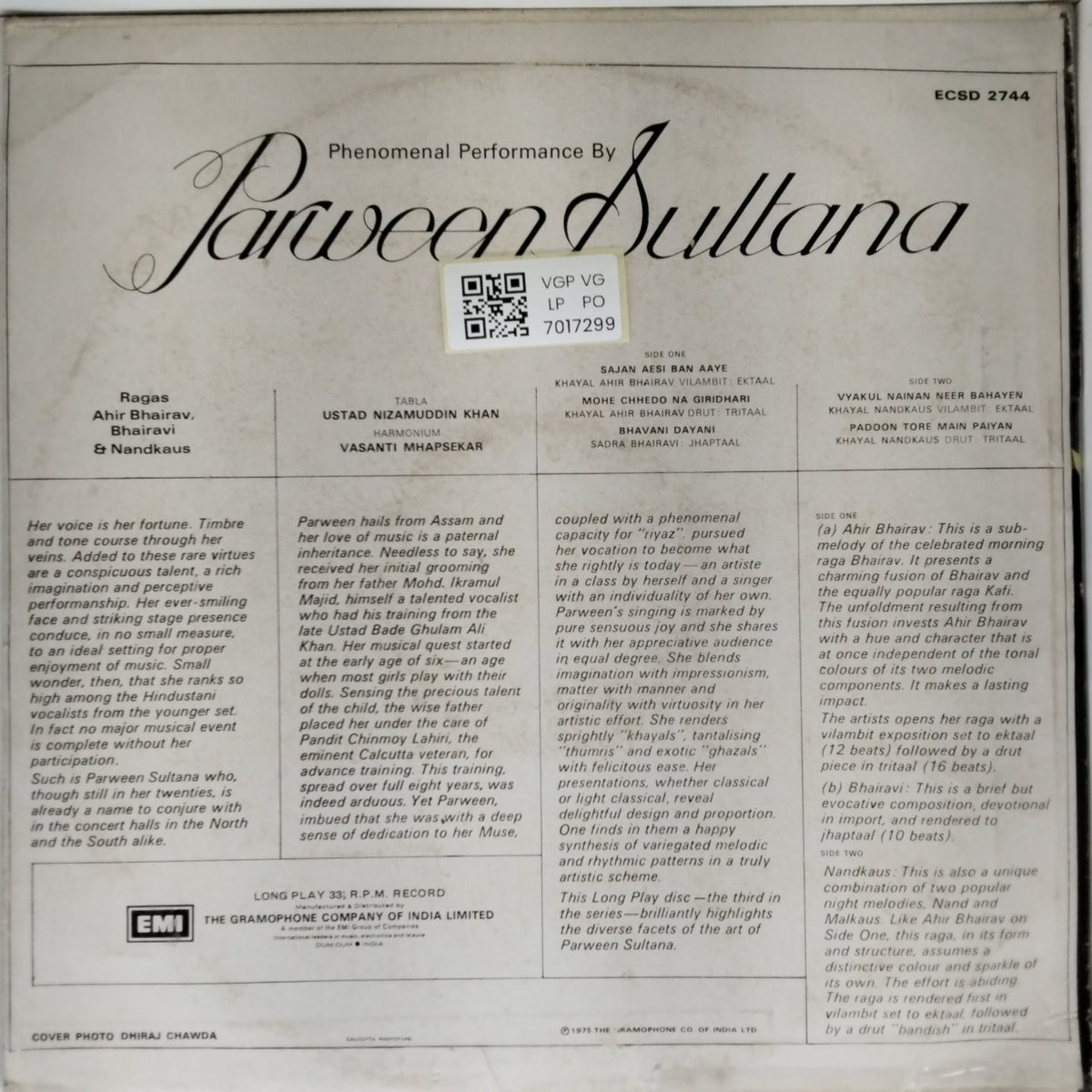 Parween Sultana - Phenomenal Performance By Parween Sultana (Vinyl)
