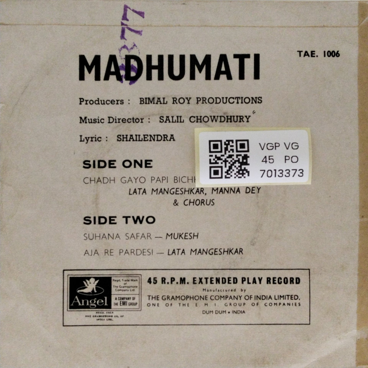 Salil Chowdhury - Madhumati (45-RPM)
