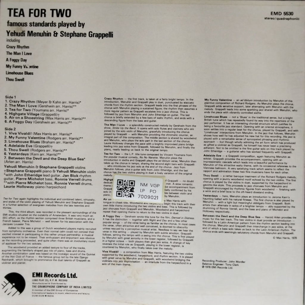 Yehudi Menuhin, Stephane Grappelli - Tea For Two (Vinyl)