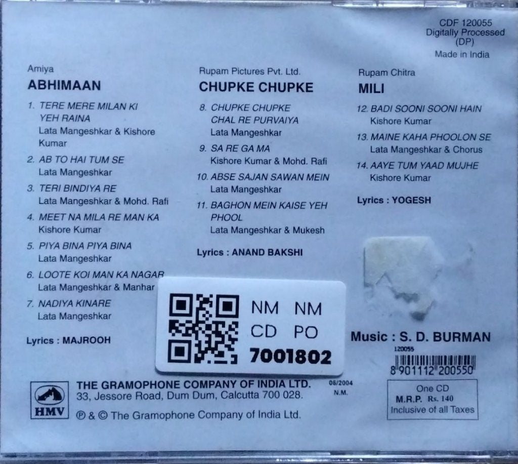 S. D. Burman - Abhimaan / Chupke Chupke / Mili (CD)