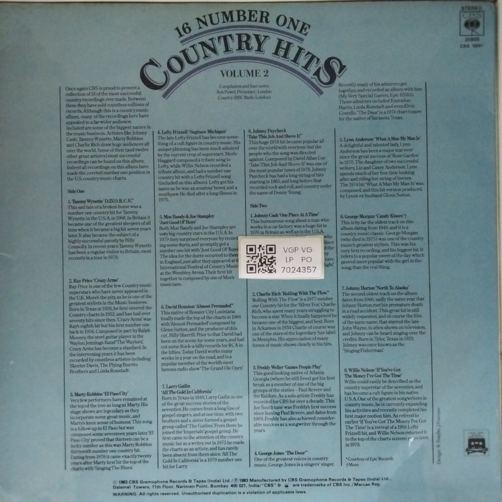 Various - 16 Number One Country Hits, Volume 2 (Vinyl)