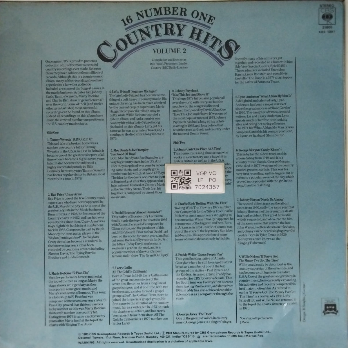 Various - 16 Number One Country Hits, Volume 2 (Vinyl)