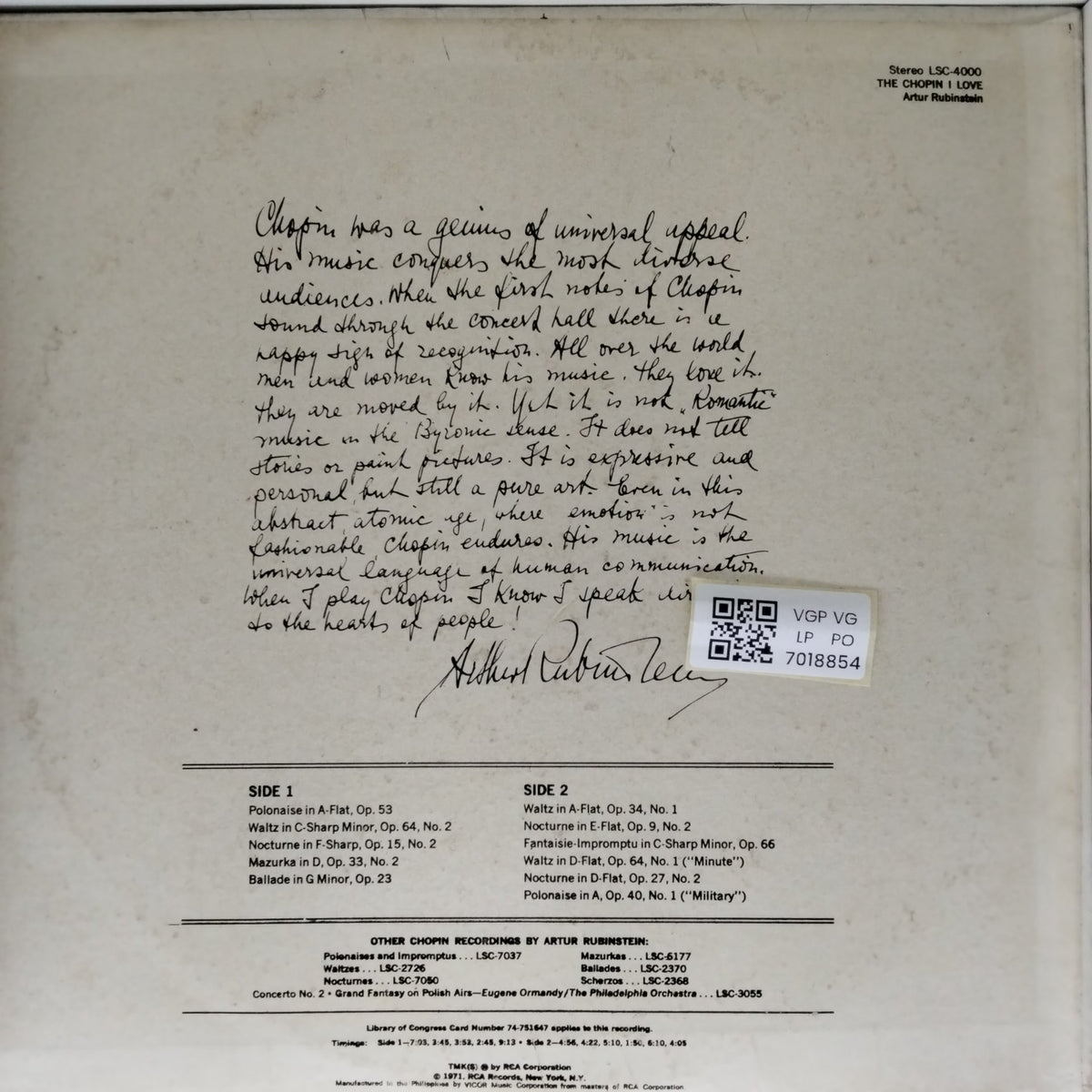 Artur Rubinstein - The Chopin I Love (Vinyl)