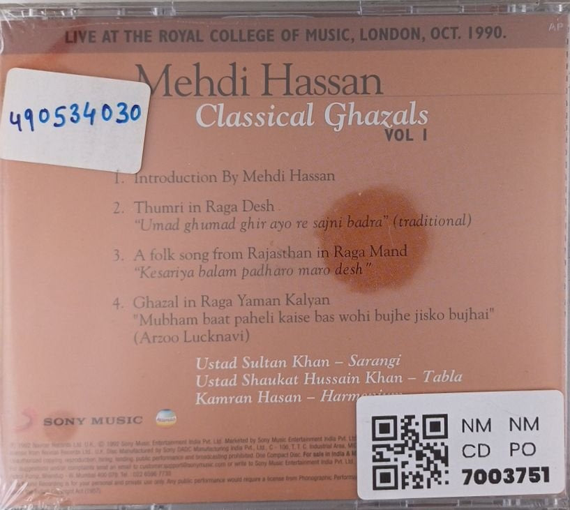 Mehdi Hassan - Classical Ghazals Vol I (CD)