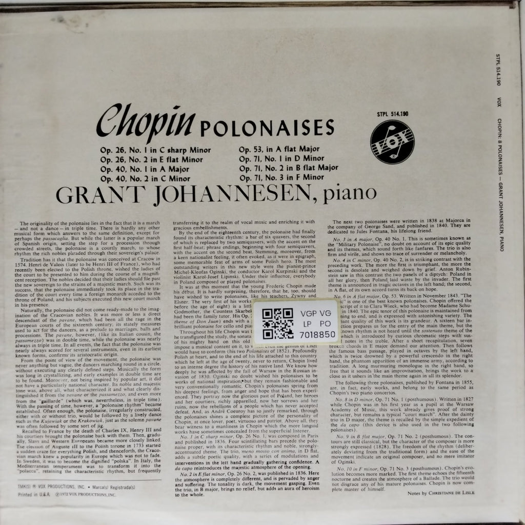 Chopin, Grant Johannesen - 8 Polonaises (Vinyl)