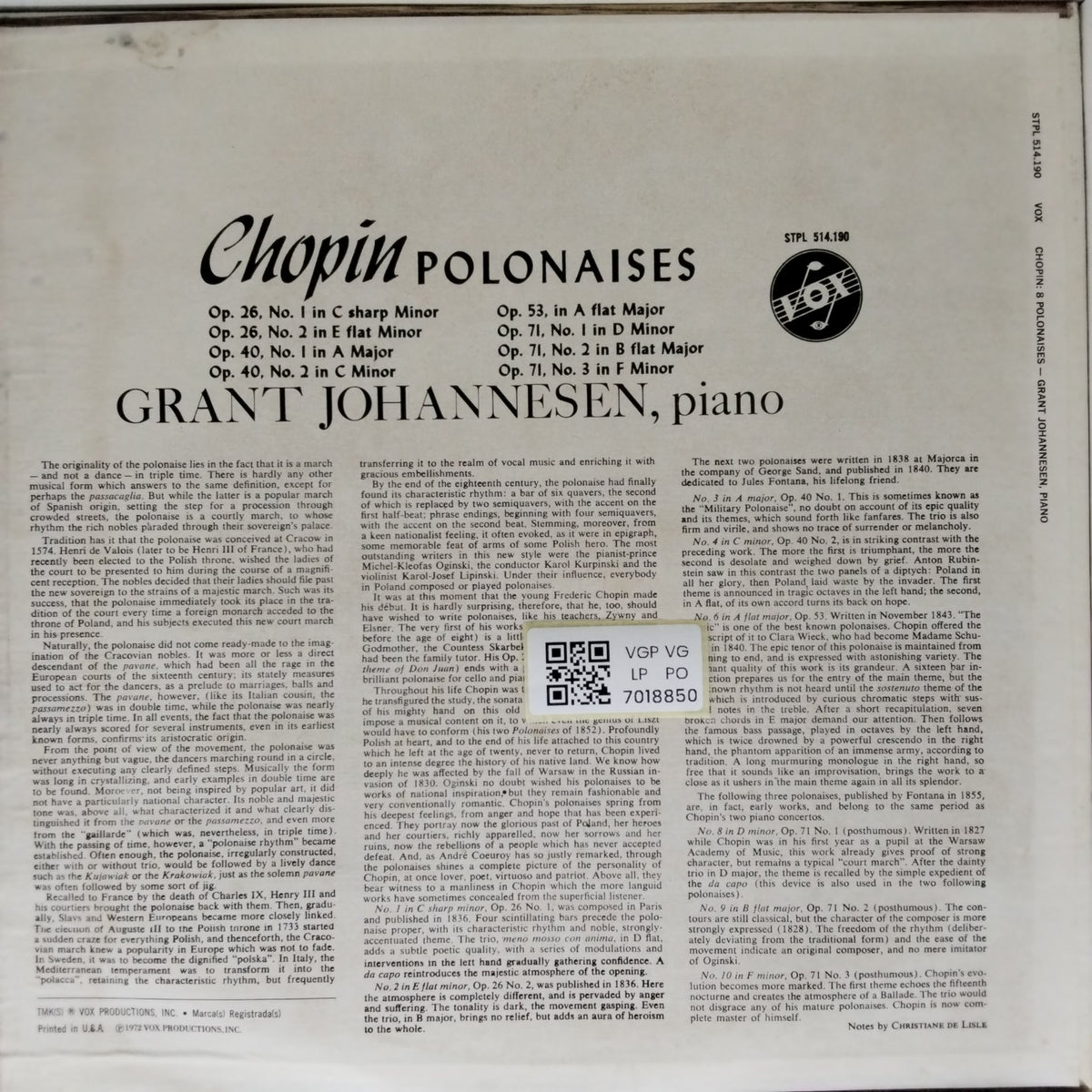 Chopin, Grant Johannesen - 8 Polonaises (Vinyl)