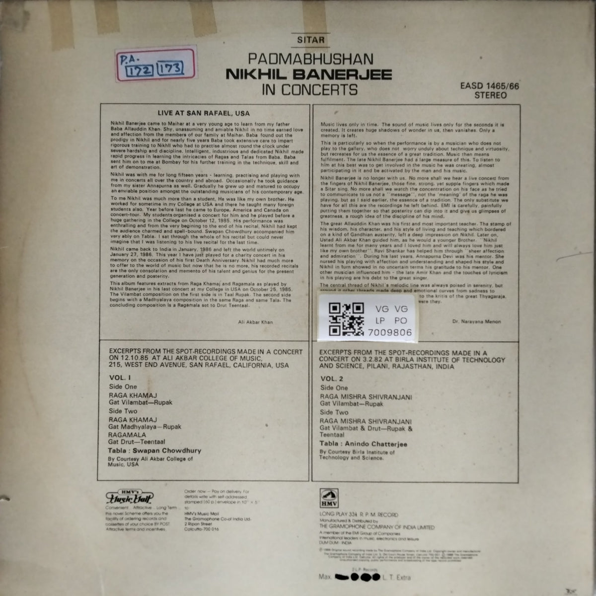 Nikhil Banerjee - Padmabhushan Nikhil Banerjee In Concerts (Vinyl)