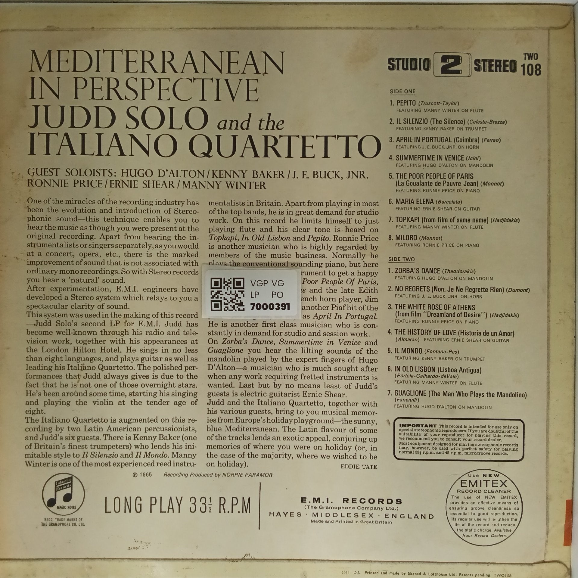 Judd Solo, Italiano Quartetto - Mediterranean in Perspective (Vinyl)