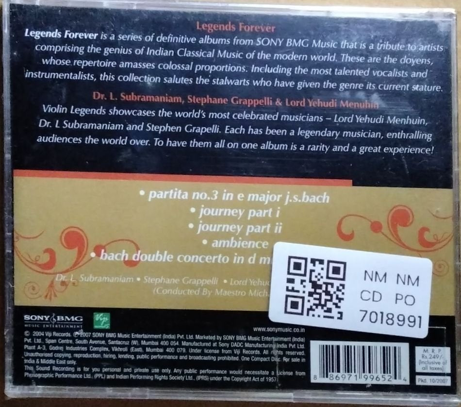 Dr. L. Subramaniam, Stephane Grappelli, Lord Yehudi Menuhin - The Violin Legends (CD)