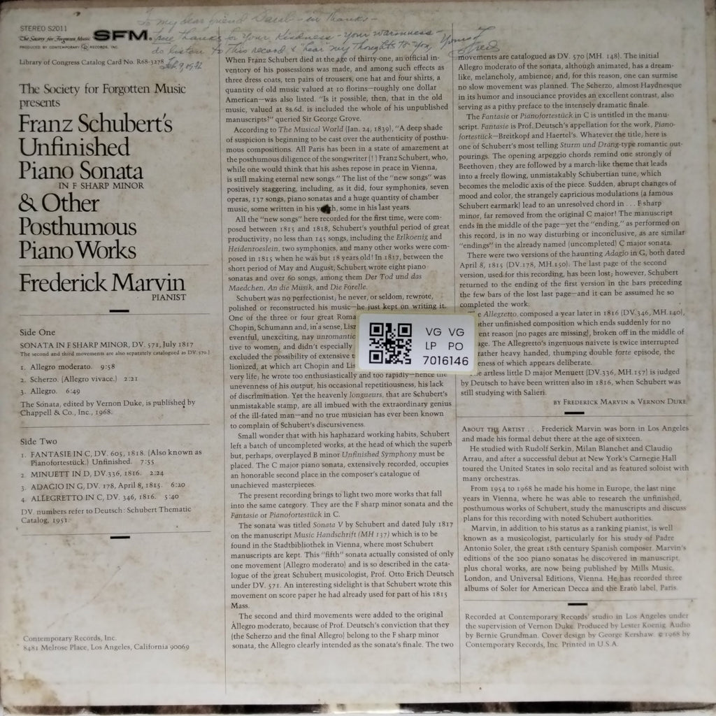 Franz Schubert - Unfinished Piano Sonata & Other Posthumous Piano Works (Vinyl)