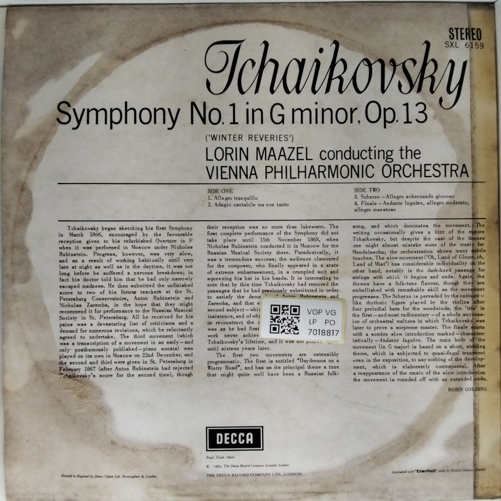 Lorin Maazel, Vienna Philharmonic Orchestra - Tchaikovsky Symphony No. 1 in G minor, Op. 13 (Winter Reveries) (Vinyl)
