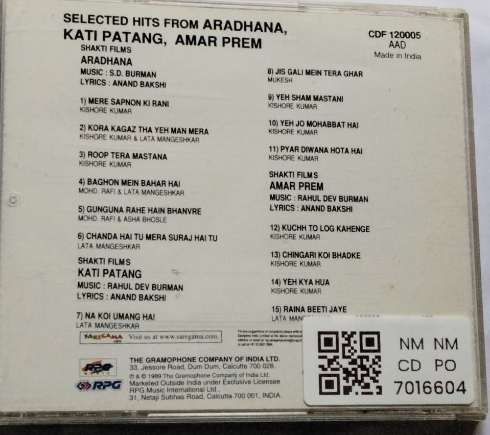 S.D. Burman, Rahul Dev Burman - Selected Hits From Shakti Films: Aradhana, Kati Patang, Amar Prem (CD)