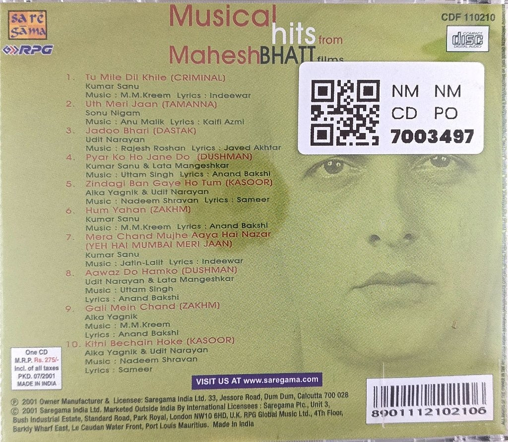 M. M. Kreem, Anu Malik, Rajesh Roshan, Uttam Singh, Jatin-Lalit, Nadeem Shravan - Musical Hits from Mahesh Bhatt Films (CD)