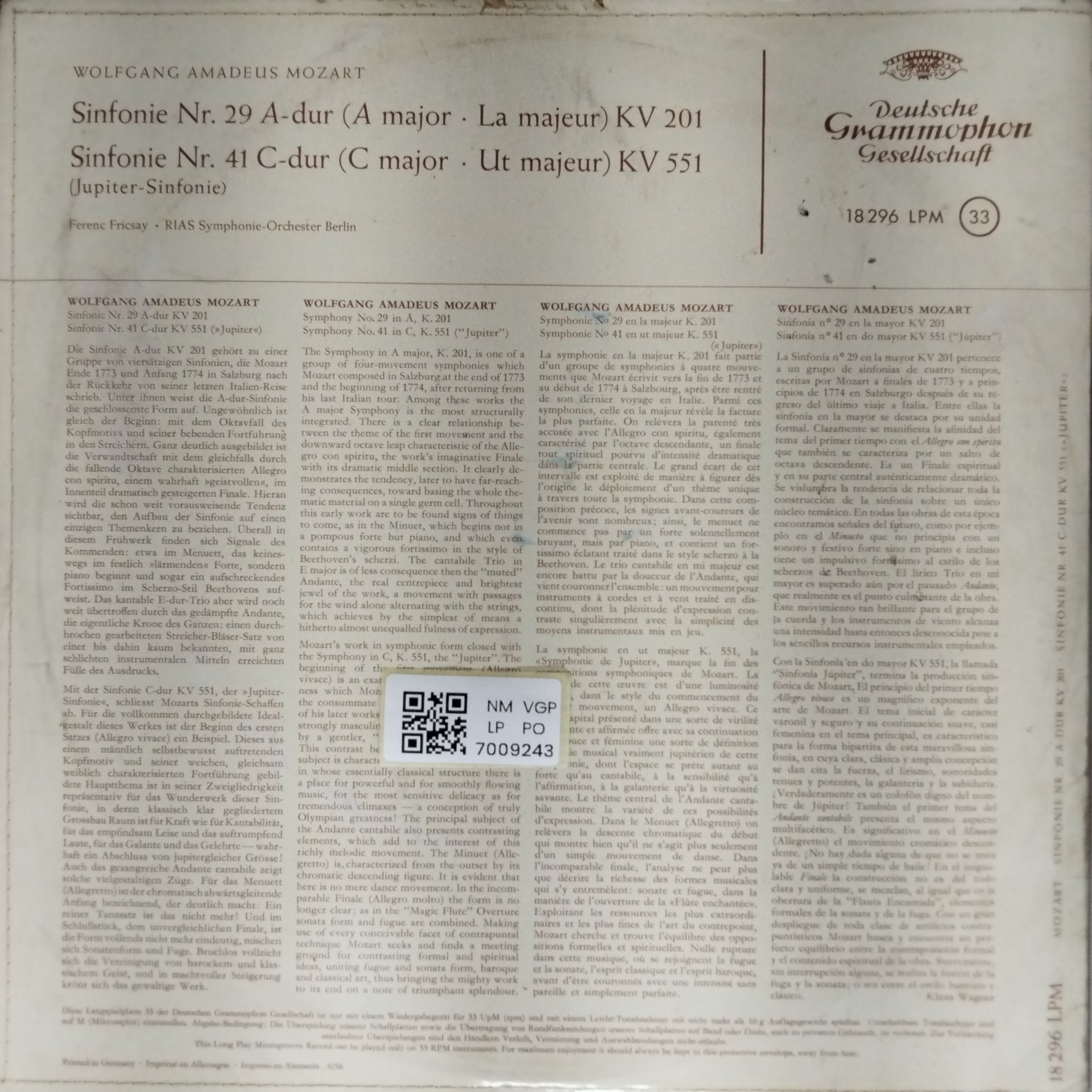 Wolfgang Amadeus Mozart - Sinfonie Nr. 29 A-dur, Sinfonie Nr. 41 C-dur (Vinyl)