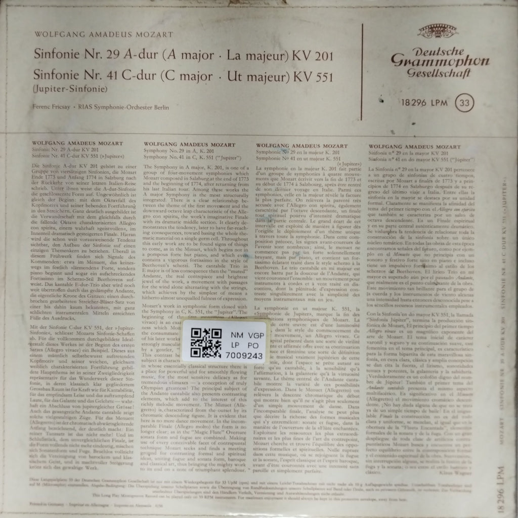 Wolfgang Amadeus Mozart - Sinfonie Nr. 29 A-dur, Sinfonie Nr. 41 C-dur (Vinyl)