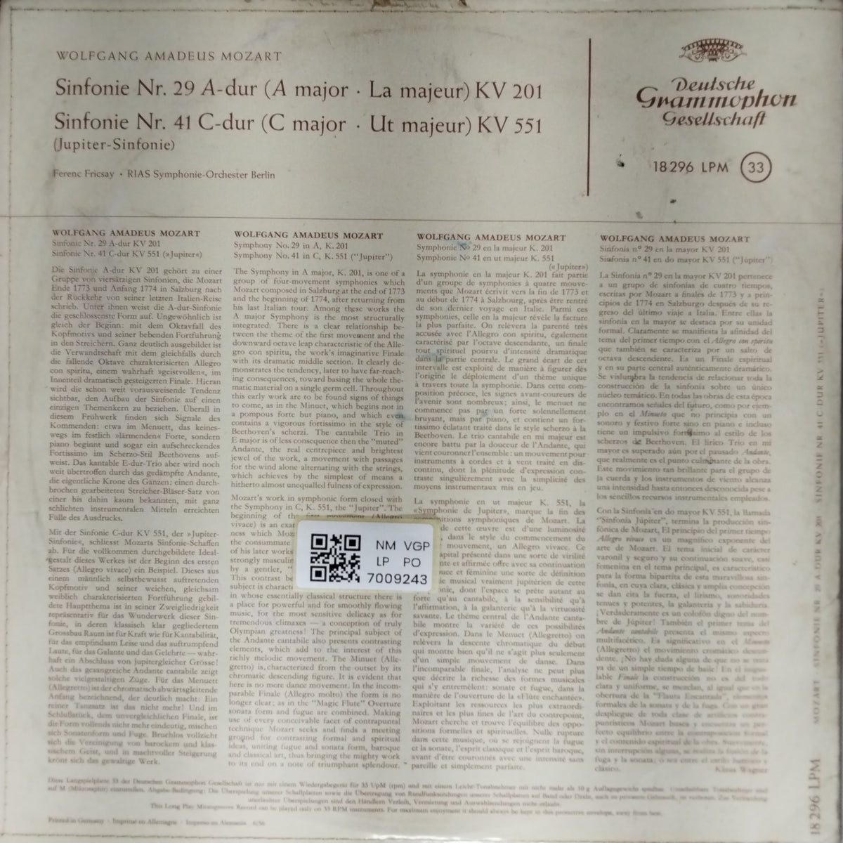 Wolfgang Amadeus Mozart - Sinfonie Nr. 29 A-dur, Sinfonie Nr. 41 C-dur (Vinyl)