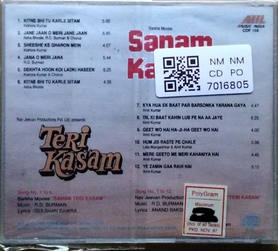 R.D. Burman - Sanam Teri Kasam + Teri Kasam (CD)