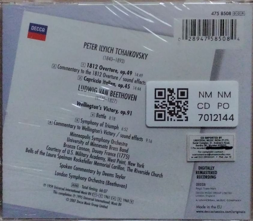 Antal Dorati, Minneapolis Symphony Orchestra, London Symphony Orchestra - 1812 Festival Overture, Op.49 / Capriccio Italien / Wellington’s Victory (CD)