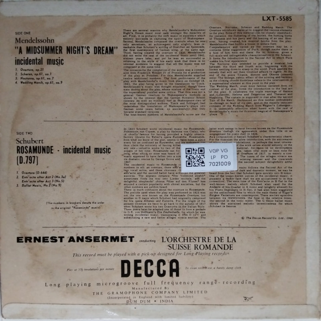 Ernest Ansermet, L'Orchestre de la Suisse Romande - Midsummer Night's Dream - Rosamunde (Vinyl)