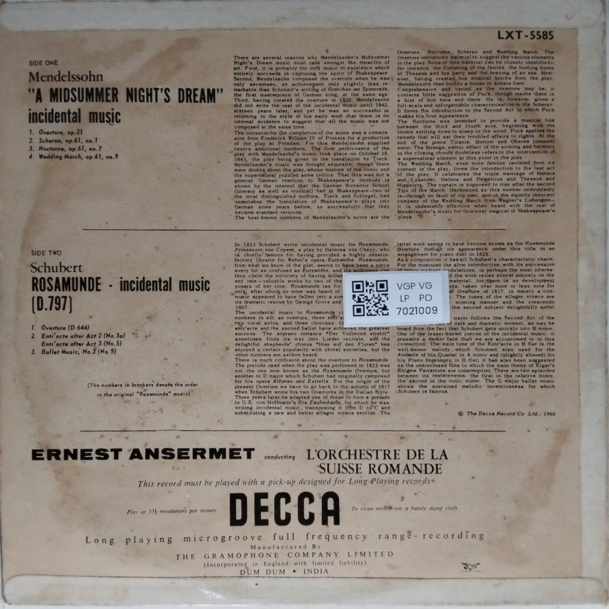 Ernest Ansermet, L'Orchestre de la Suisse Romande - Midsummer Night's Dream - Rosamunde (Vinyl)