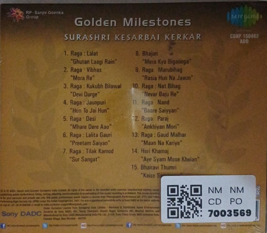 Surashri Kesarbai Kerkar - Golden Milestones (CD)