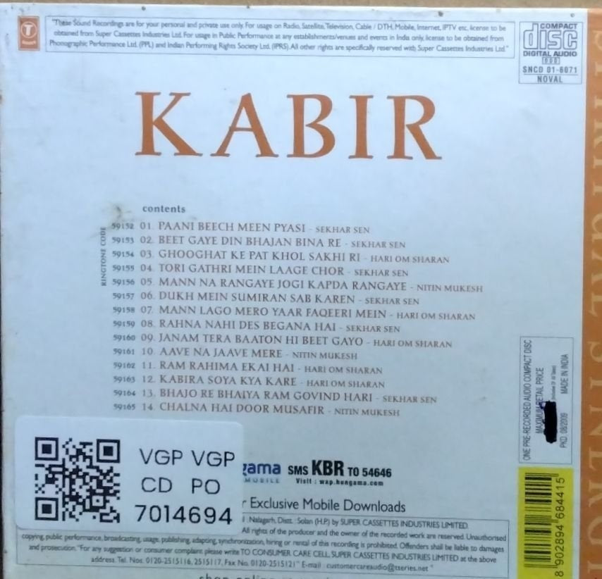 Sekhar Sen, Hari Om Sharan, Nitin Mukesh - Kabir (CD)