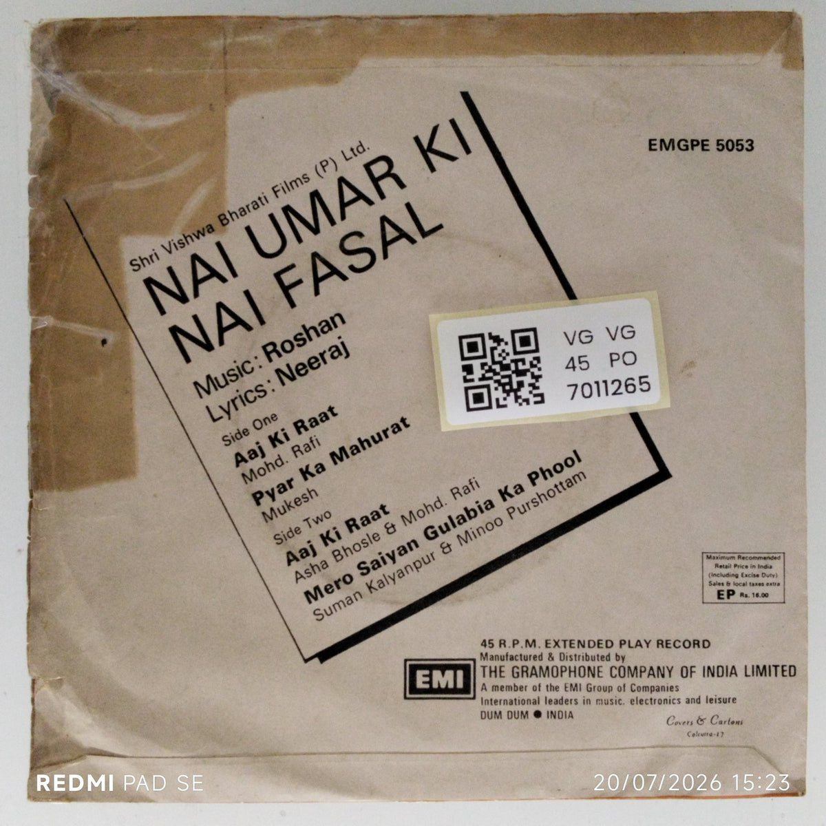 Roshan - Nai Umar Ki Nai Fasal (45-RPM)