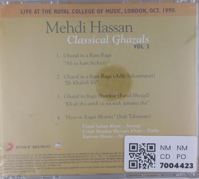 Mehdi Hassan - Classical Ghazals Vol 3 (CD)