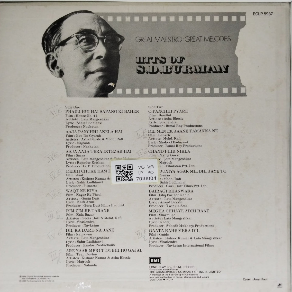 S.D. Burman - Hits of S.D. Burman (Vinyl)