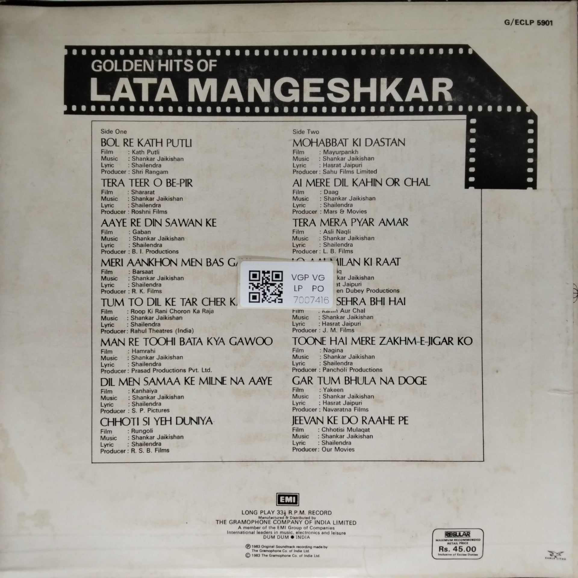 Lata Mangeshkar - Golden Hits of Lata Mangeshkar (Vinyl)