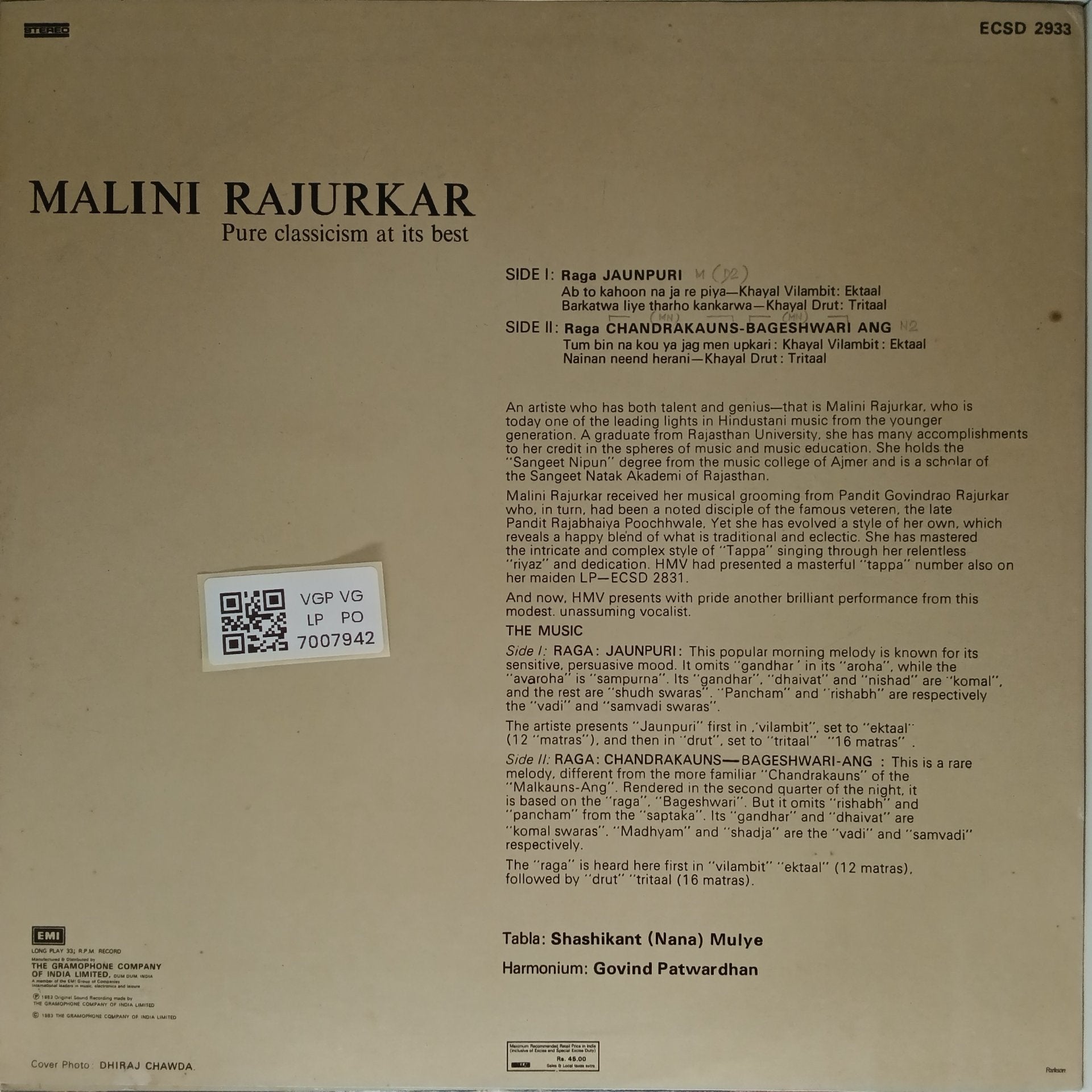 Malini Rajurkar - Pure classicism at its best (Vinyl)
