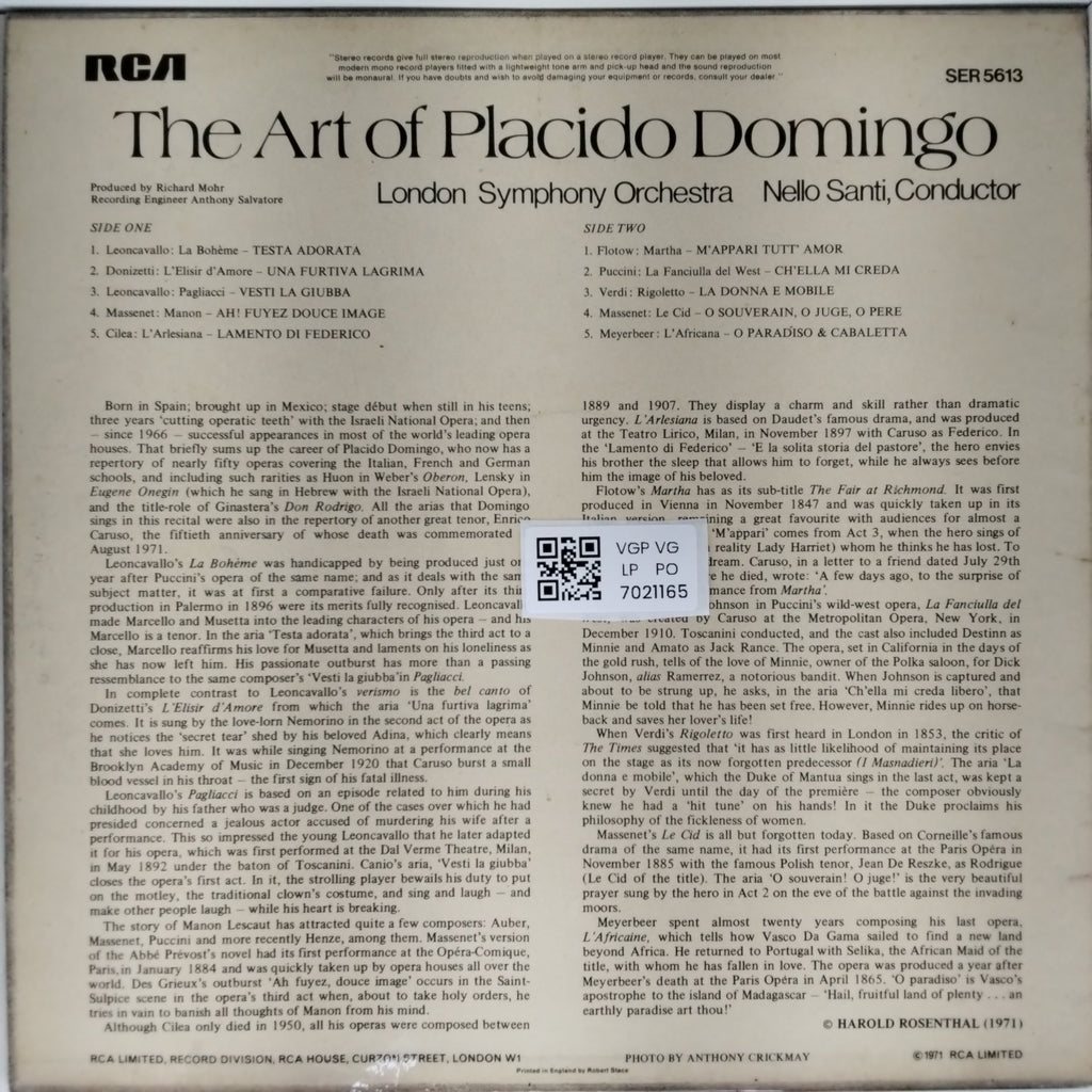 Placido Domingo, London Symphony Orchestra, Nello Santi - The Art of Placido Domingo (Vinyl)