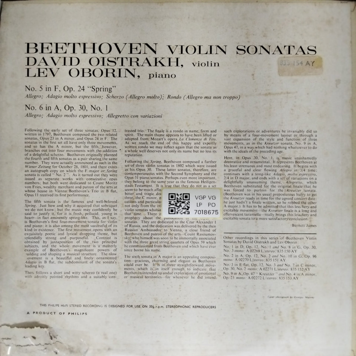 David Oistrakh, Lev Oborin - Beethoven Violin Sonatas (Vinyl)